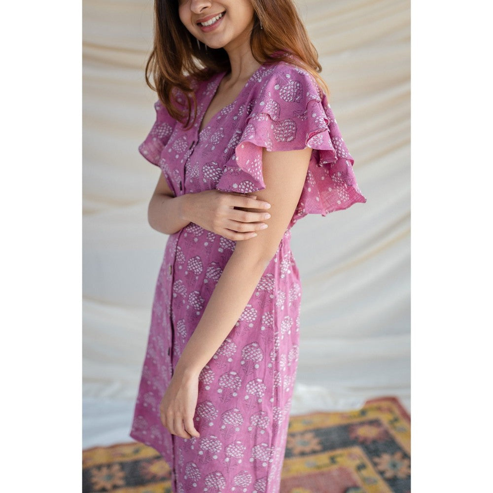 The Indian Ethnic Co. Pink Slub Cotton Cut-Out Dress