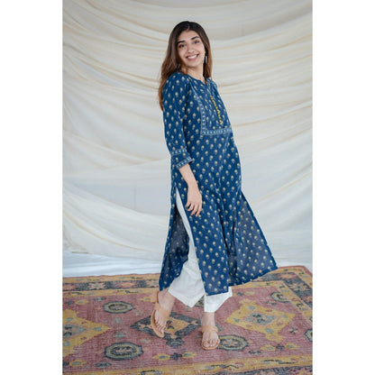 The Indian Ethnic Co. Indigo Ajrakh Straight Cut Cotton Kurta