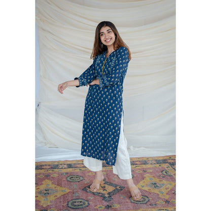 The Indian Ethnic Co. Indigo Ajrakh Straight Cut Cotton Kurta