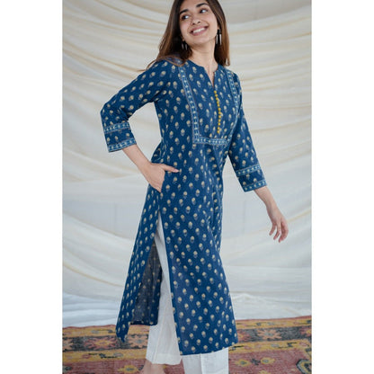 The Indian Ethnic Co. Indigo Ajrakh Straight Cut Cotton Kurta