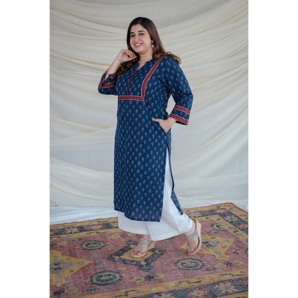 The Indian Ethnic Co. Indigo Ajrakh Patchwork Straight Kurta