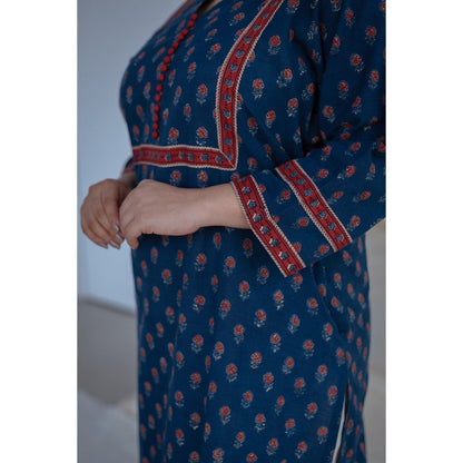 The Indian Ethnic Co. Indigo Ajrakh Patchwork Straight Kurta