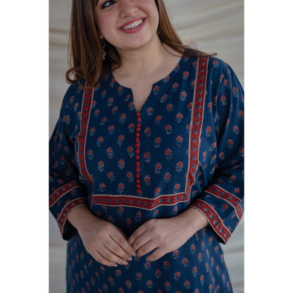 The Indian Ethnic Co. Indigo Ajrakh Patchwork Straight Kurta