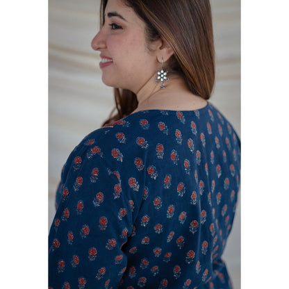 The Indian Ethnic Co. Indigo Ajrakh Patchwork Straight Kurta