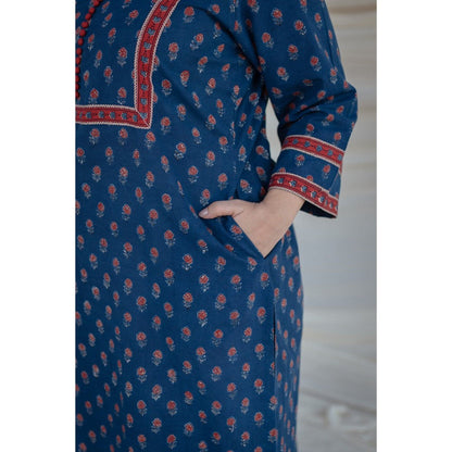 The Indian Ethnic Co. Indigo Ajrakh Patchwork Straight Kurta