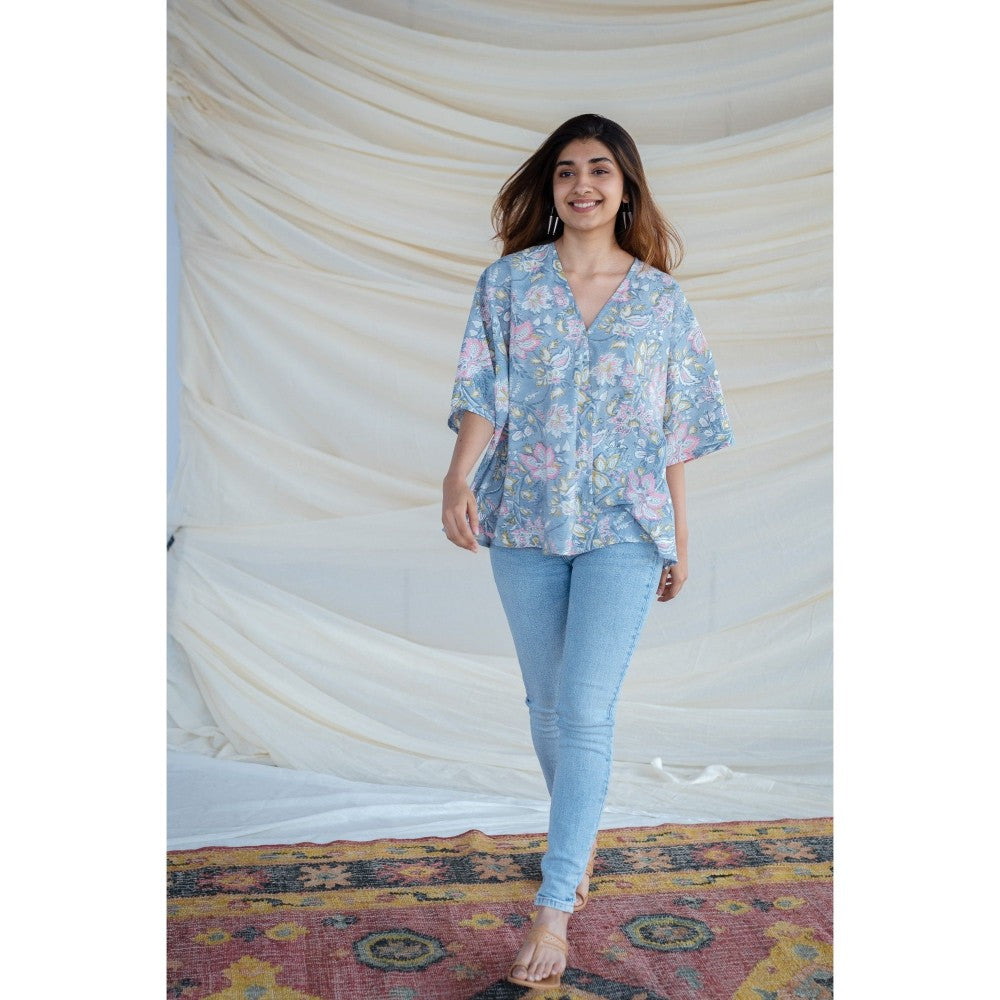 The Indian Ethnic Co. Blue Sanganeri Short Top
