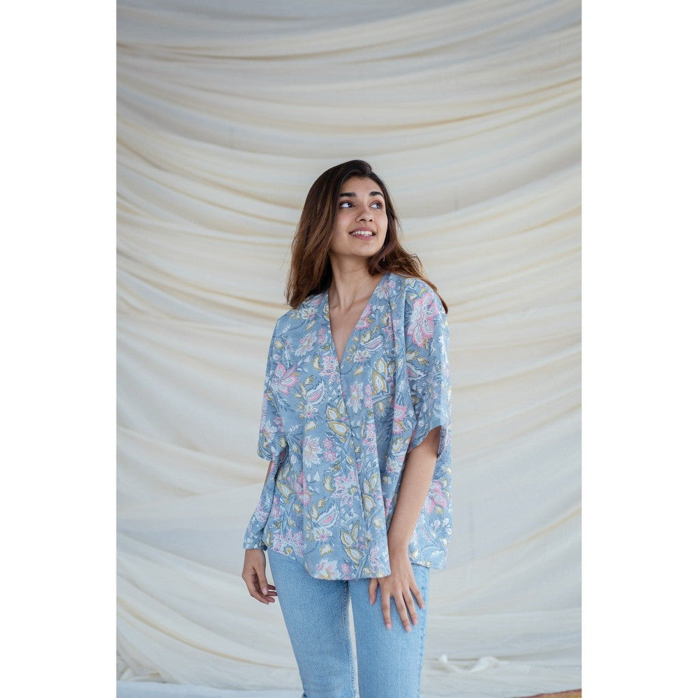 The Indian Ethnic Co. Blue Sanganeri Short Top