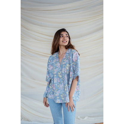 The Indian Ethnic Co. Blue Sanganeri Short Top