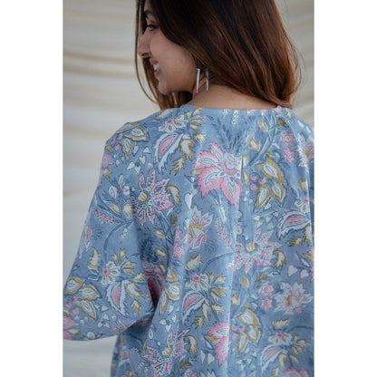 The Indian Ethnic Co. Blue Sanganeri Short Top