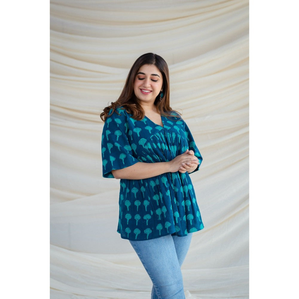 The Indian Ethnic Co. Indigo Dabu Cotton Short Top
