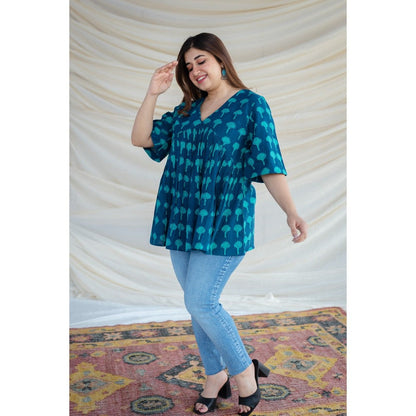 The Indian Ethnic Co. Indigo Dabu Cotton Short Top