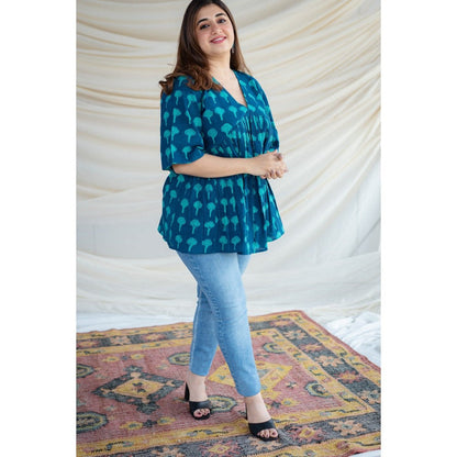 The Indian Ethnic Co. Indigo Dabu Cotton Short Top