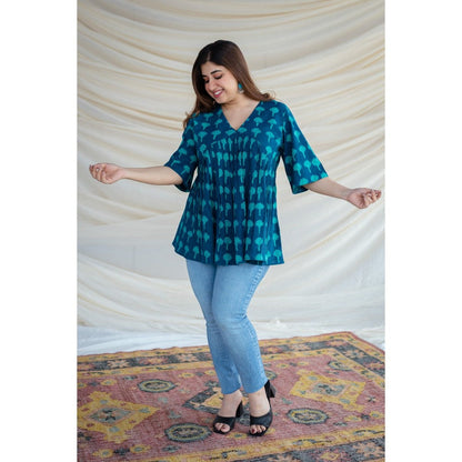 The Indian Ethnic Co. Indigo Dabu Cotton Short Top