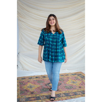 The Indian Ethnic Co. Indigo Dabu Cotton Short Top