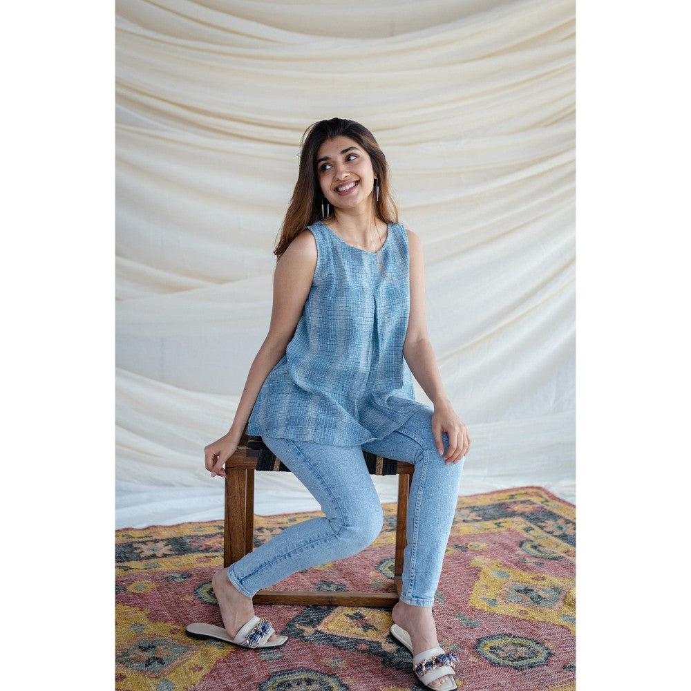 The Indian Ethnic Co. Blue Kala Cotton Short Top