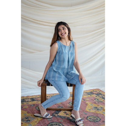 The Indian Ethnic Co. Blue Kala Cotton Short Top