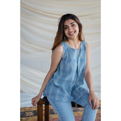 The Indian Ethnic Co. Blue Kala Cotton Short Top