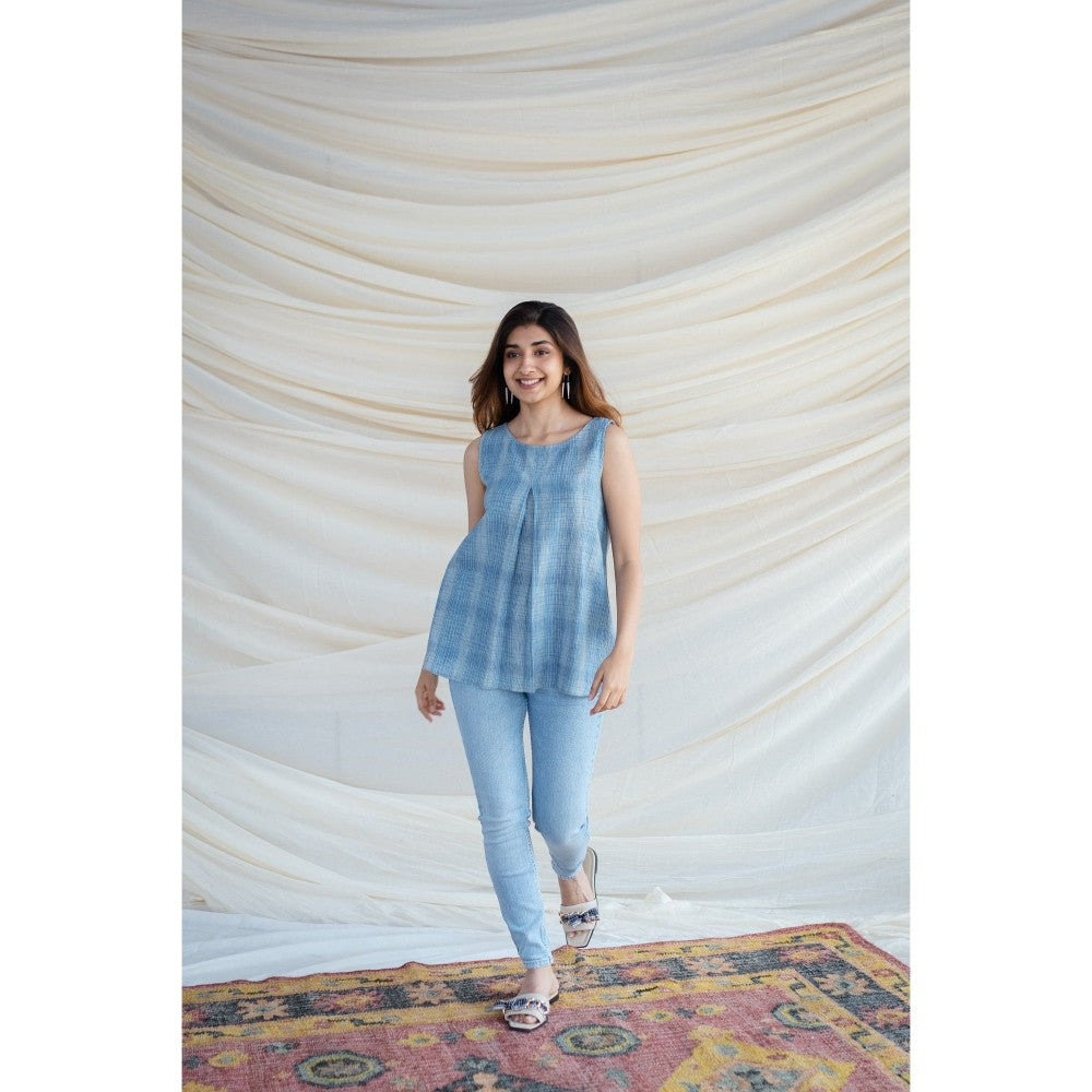 The Indian Ethnic Co. Blue Kala Cotton Short Top