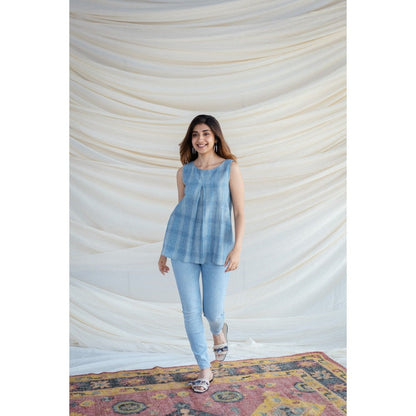 The Indian Ethnic Co. Blue Kala Cotton Short Top