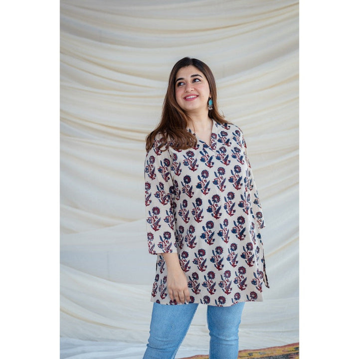 The Indian Ethnic Co. White Ajrakh Short Tunic