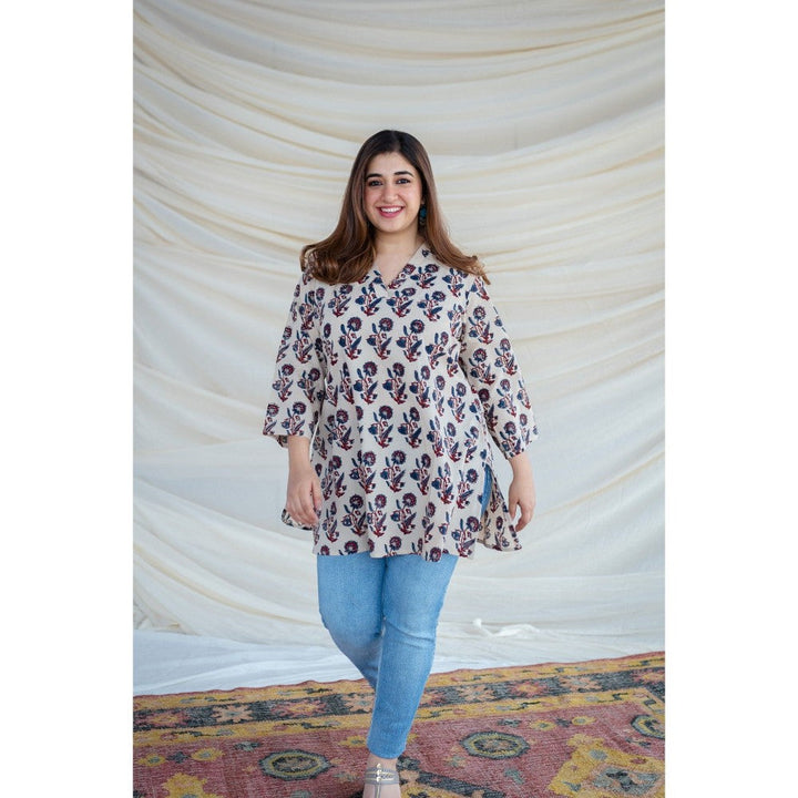 The Indian Ethnic Co. White Ajrakh Short Tunic