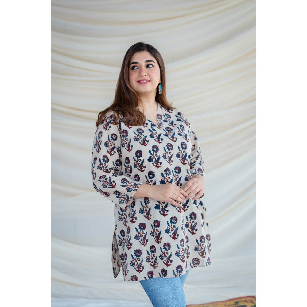 The Indian Ethnic Co. White Ajrakh Short Tunic