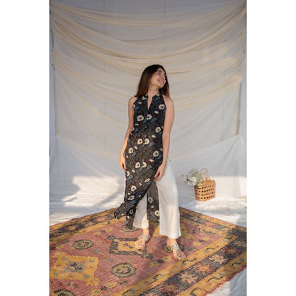 The Indian Ethnic Co. Black Jahota Cotton Halter Neck Kurta