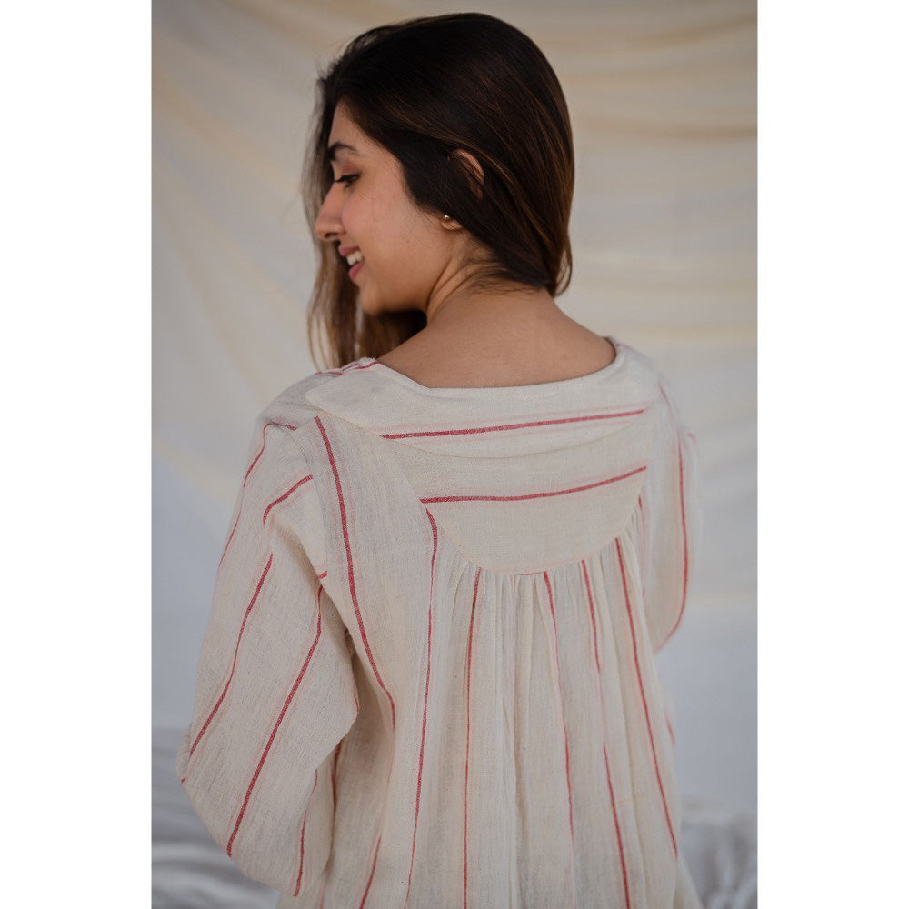 The Indian Ethnic Co. Off White Handwoven Organic Kala Cotton Short Top