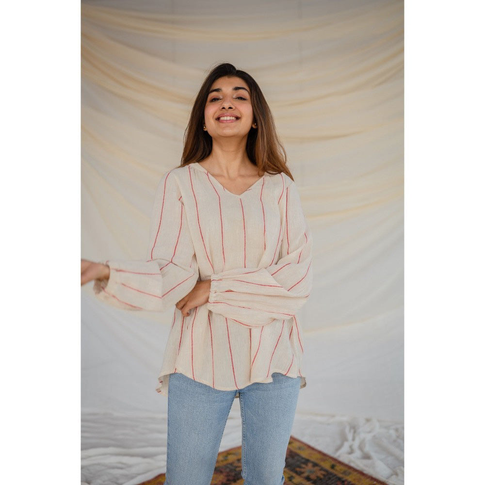 The Indian Ethnic Co. Off White Handwoven Organic Kala Cotton Short Top