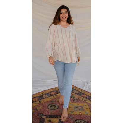 The Indian Ethnic Co. Off White Handwoven Organic Kala Cotton Short Top