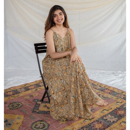 The Indian Ethnic Co. Brown Kalamkari Rayon Dress