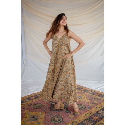 The Indian Ethnic Co. Brown Kalamkari Rayon Dress