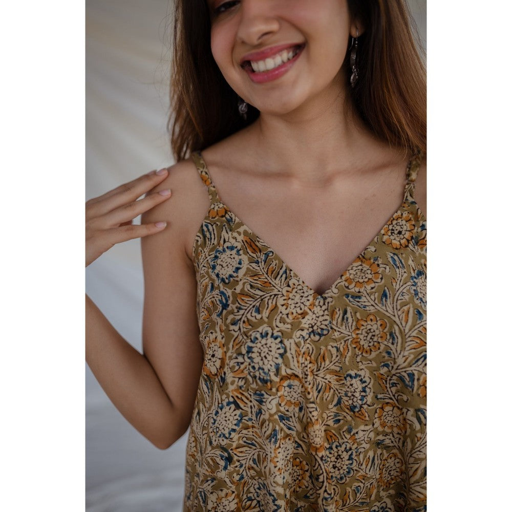 The Indian Ethnic Co. Brown Kalamkari Rayon Dress