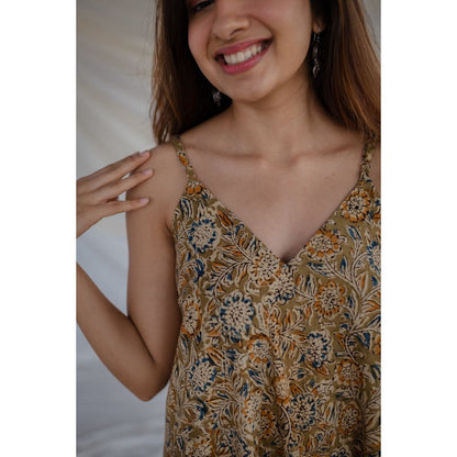 The Indian Ethnic Co. Brown Kalamkari Rayon Dress