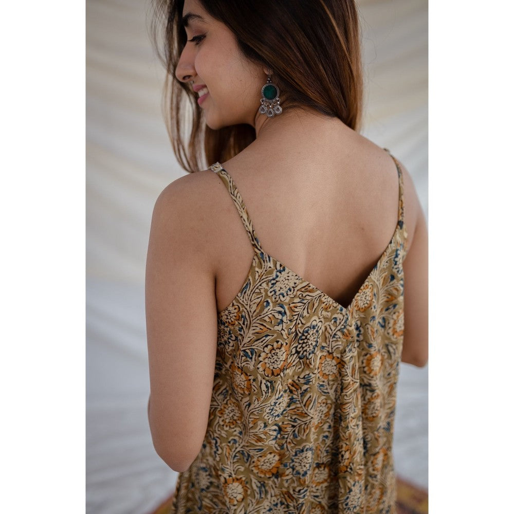 The Indian Ethnic Co. Brown Kalamkari Rayon Dress
