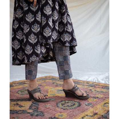 The Indian Ethnic Co. Black Ajrakh Cotton Flared Kurta