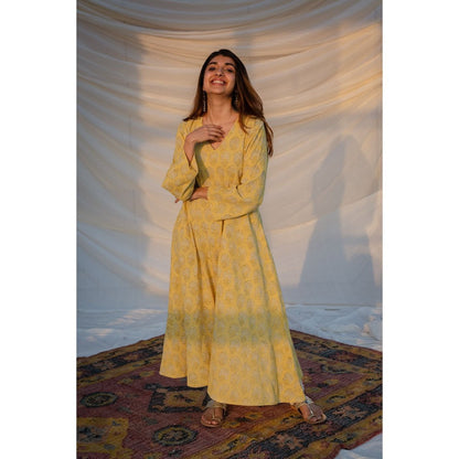 The Indian Ethnic Co. Dabu Slub Cotton A-Line Kurta