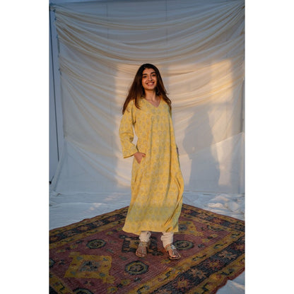 The Indian Ethnic Co. Dabu Slub Cotton A-Line Kurta