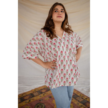The Indian Ethnic Co. White Sanganeri Organic Cotton Top