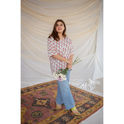 The Indian Ethnic Co. White Sanganeri Organic Cotton Top
