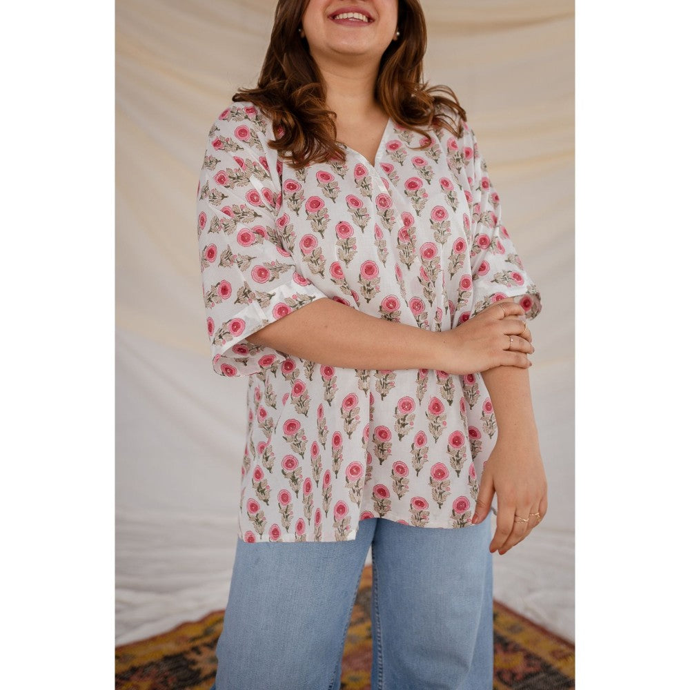 The Indian Ethnic Co. White Sanganeri Organic Cotton Top