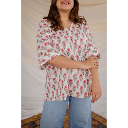 The Indian Ethnic Co. White Sanganeri Organic Cotton Top