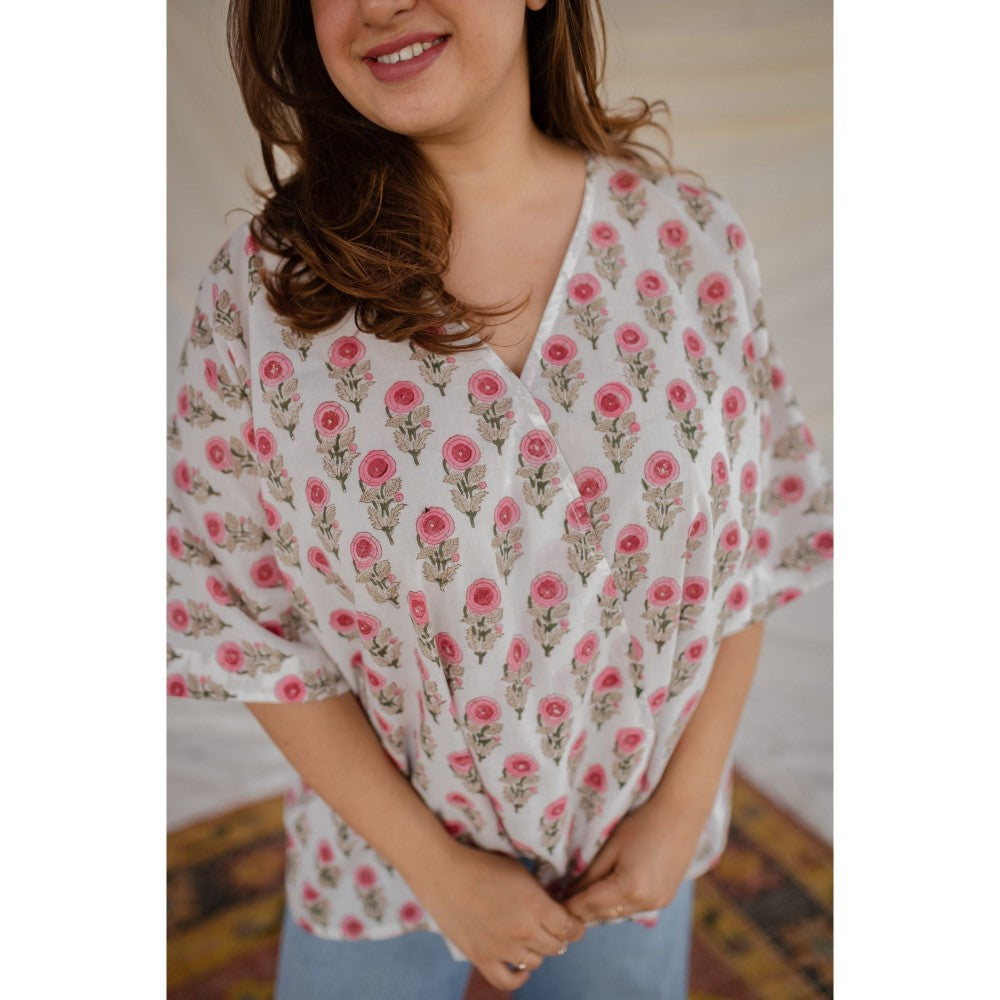 The Indian Ethnic Co. White Sanganeri Organic Cotton Top