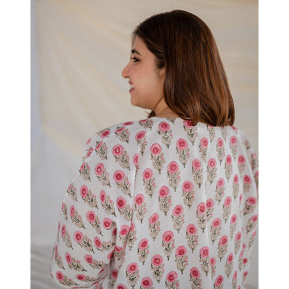 The Indian Ethnic Co. White Sanganeri Organic Cotton Top