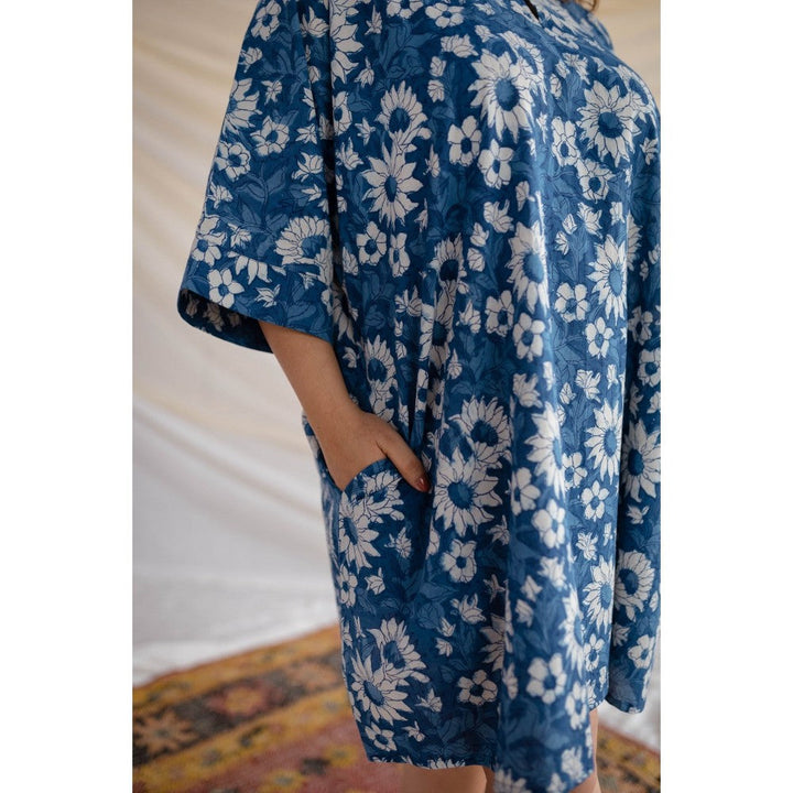 The Indian Ethnic Co. Indigo Dabu Cotton Dress