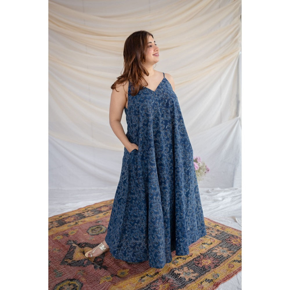 The Indian Ethnic Co. Indigo Ajrakh Cotton Maxi Dress