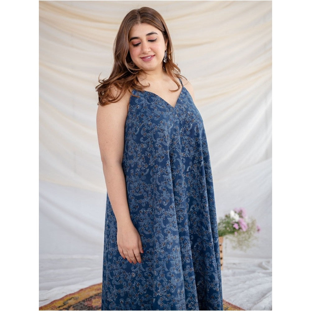 The Indian Ethnic Co. Indigo Ajrakh Cotton Maxi Dress