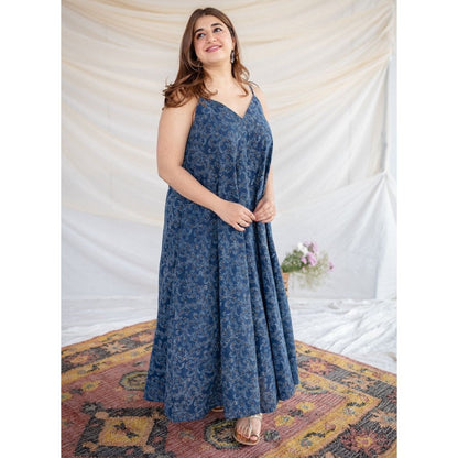 The Indian Ethnic Co. Indigo Ajrakh Cotton Maxi Dress