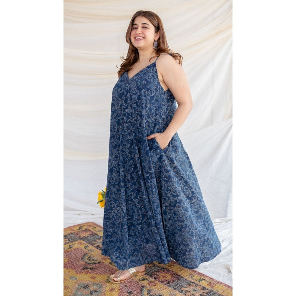 The Indian Ethnic Co. Indigo Ajrakh Cotton Maxi Dress