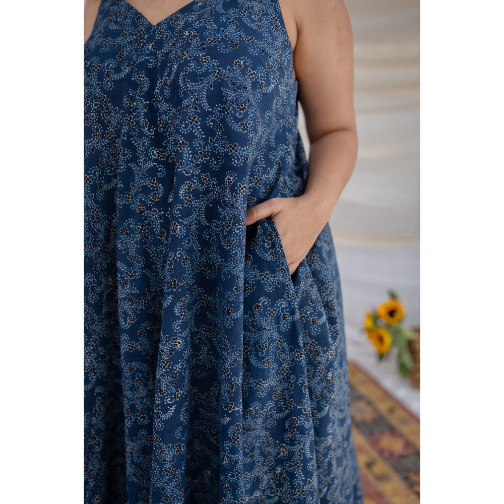 The Indian Ethnic Co. Indigo Ajrakh Cotton Maxi Dress